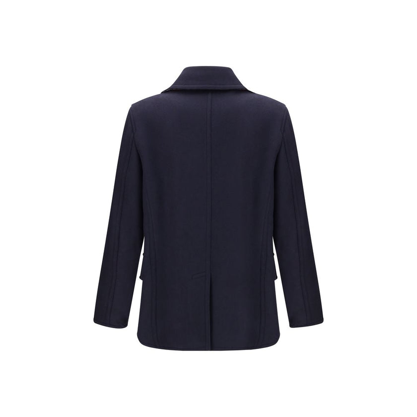 Blue Wool CoatThe Wool Pea Coat by Burberry is crafted in wool with a regular fit and tonal check lining. Its double-breasted design is enhanced by a wool-cotton undercollar woven with the iconic Burberry Check and buttons debossed with the Equestrian Kni