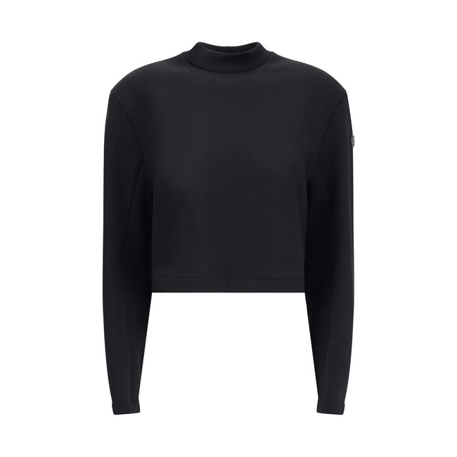 Black Viscose SweatshirtThe Sweatshirt by Moncler x EE72 by Edward Enninful reflects the futuristic style of the collection, combining clean lines with innovative materials. Crafted from Viscose and Neoprene, it features a crew neck design with long sleev