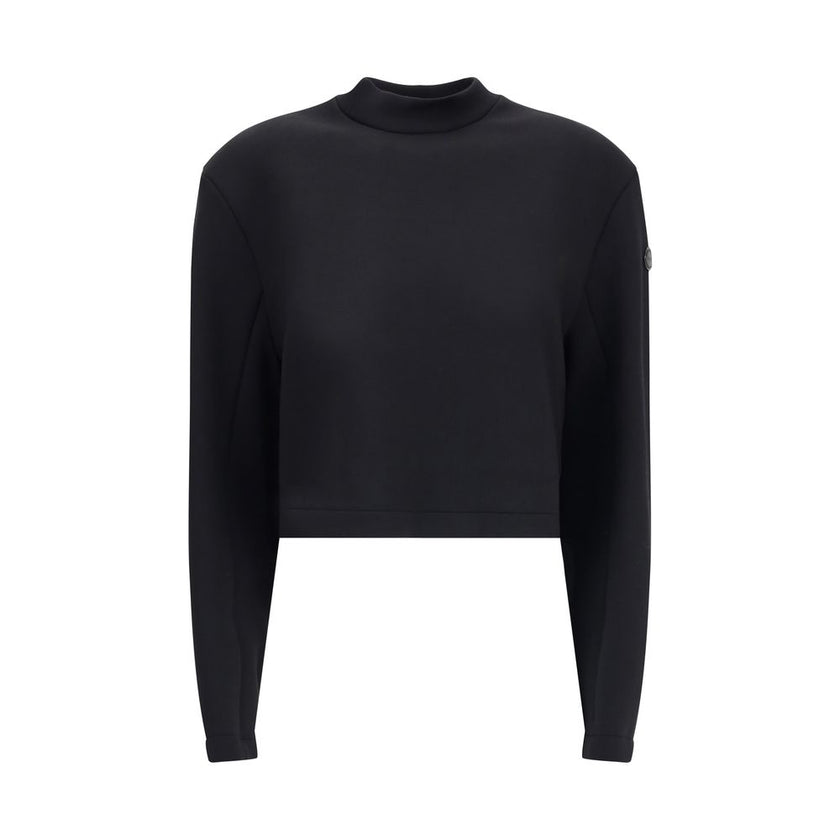 Black Viscose SweatshirtThe Sweatshirt by Moncler x EE72 by Edward Enninful reflects the futuristic style of the collection, combining clean lines with innovative materials. Crafted from Viscose and Neoprene, it features a crew neck design with long sleev