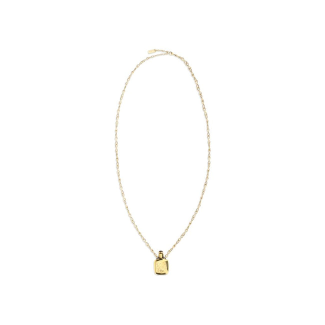 Gold Brass NecklaceThe Elixir pendant Necklace by Chloé is a jewelry piece with a vintage charm, crafted in Vintage Gold brass. The design is enhanced by a square ornamental vial topped with a resin stone. The pendant features an engraved Chloé logo, whil