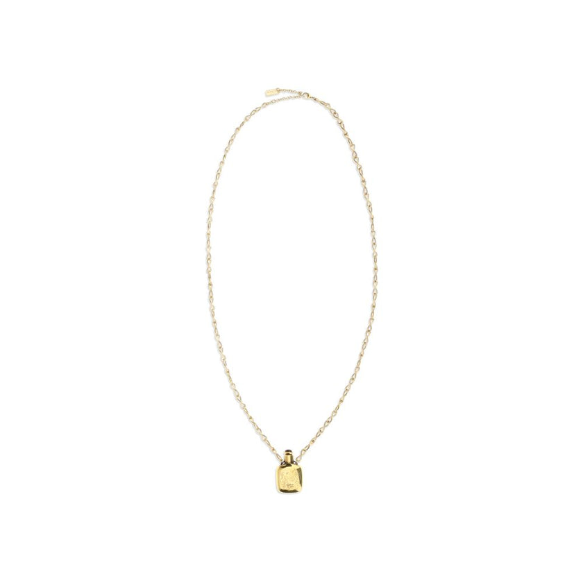 Gold Brass NecklaceThe Elixir pendant Necklace by Chloé is a jewelry piece with a vintage charm, crafted in Vintage Gold brass. The design is enhanced by a square ornamental vial topped with a resin stone. The pendant features an engraved Chloé logo, whil