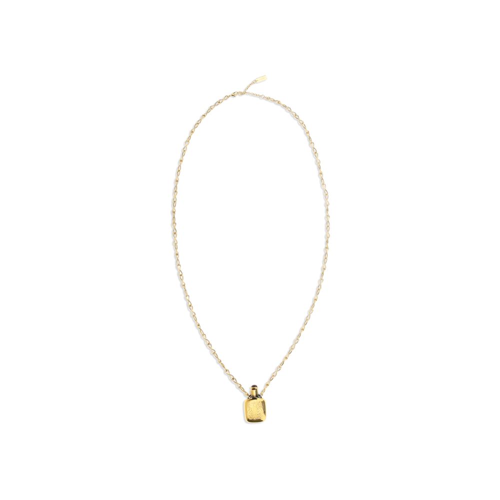 Gold Brass NecklaceThe Elixir pendant Necklace by Chloé is a jewelry piece with a vintage charm, crafted in Vintage Gold brass. The design is enhanced by a square ornamental vial topped with a resin stone. The pendant features an engraved Chloé logo, whil