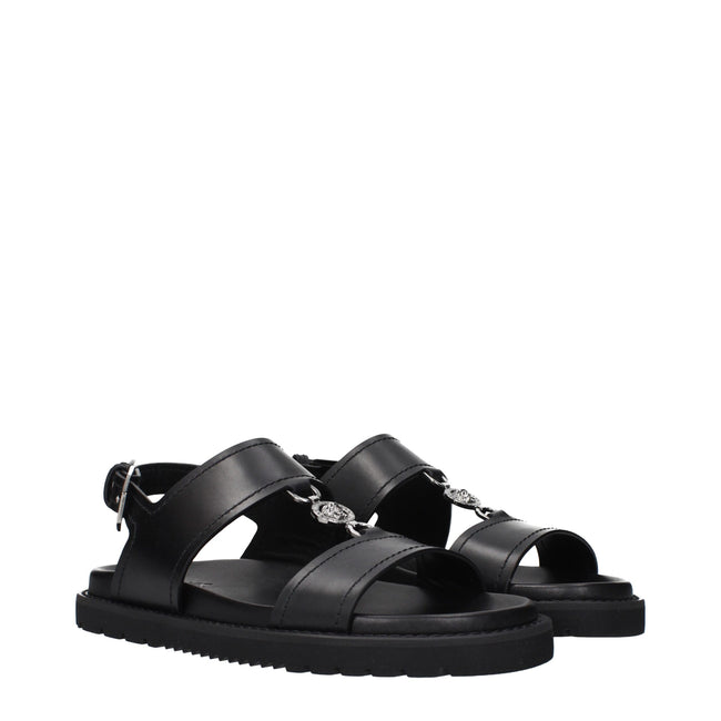 Black Leather Flat SandalsDescription: The product with MPN 10176071A135121B00E and code F84907 leather in black is a sandals designed by Versace. It has features like front detail.Black Leather Flat Sandals${tagsVersaceAulae Black Leather Flat Sandals Ve