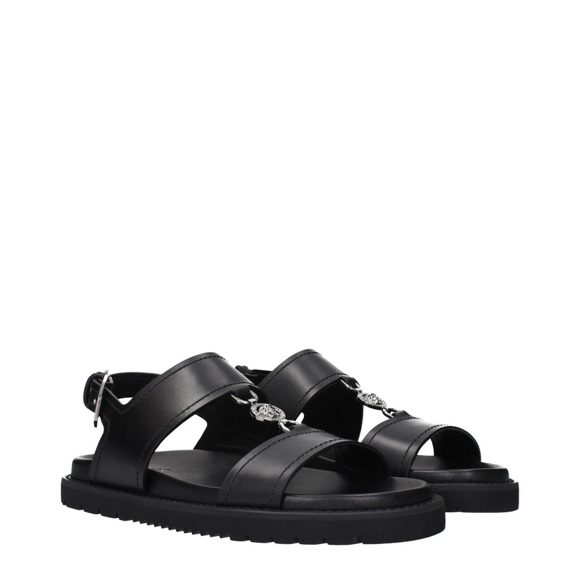 Black Leather Flat SandalsDescription: The product with MPN 10176071A135121B00E and code F84907 leather in black is a sandals designed by Versace. It has features like front detail.Black Leather Flat Sandals${tagsVersaceAulae Black Leather Flat Sandals Ve
