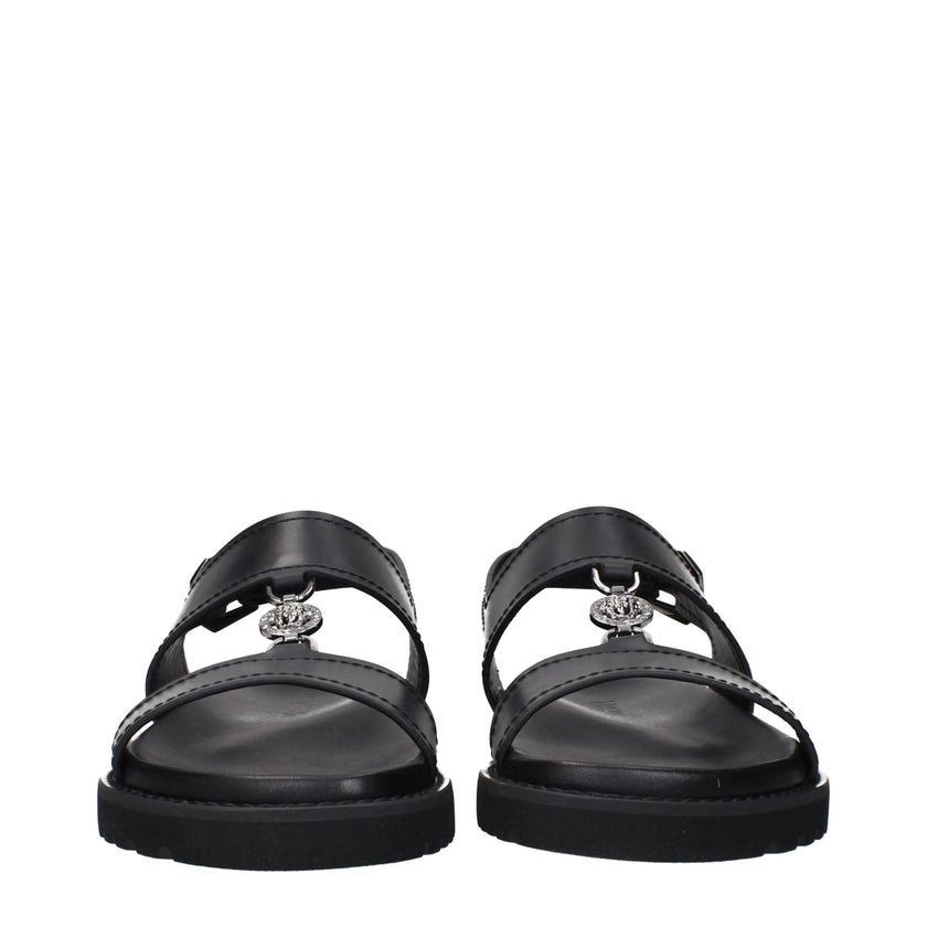 Black Leather Flat SandalsDescription: The product with MPN 10176071A135121B00E and code F84907 leather in black is a sandals designed by Versace. It has features like front detail.Black Leather Flat Sandals${tagsVersaceAulae Black Leather Flat Sandals Ve
