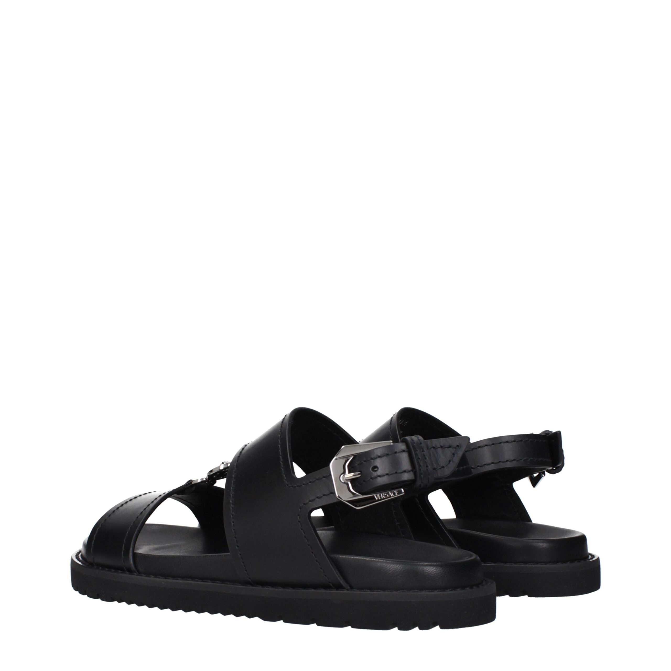 Black Leather Flat SandalsDescription: The product with MPN 10176071A135121B00E and code F84907 leather in black is a sandals designed by Versace. It has features like front detail.Black Leather Flat Sandals${tagsVersaceAulae Black Leather Flat Sandals Ve