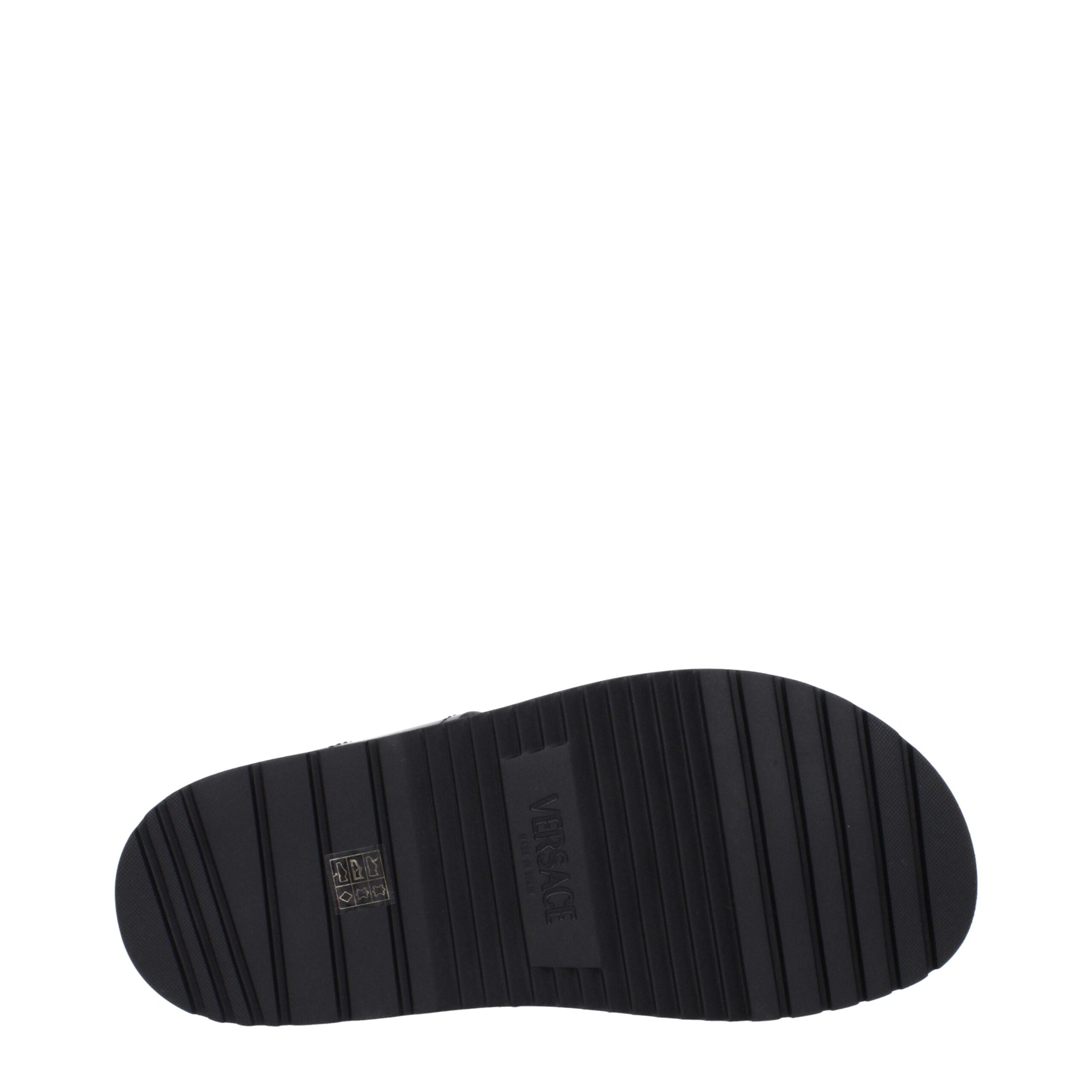 Black Leather Flat SandalsDescription: The product with MPN 10176071A135121B00E and code F84907 leather in black is a sandals designed by Versace. It has features like front detail.Black Leather Flat Sandals${tagsVersaceAulae Black Leather Flat Sandals Ve