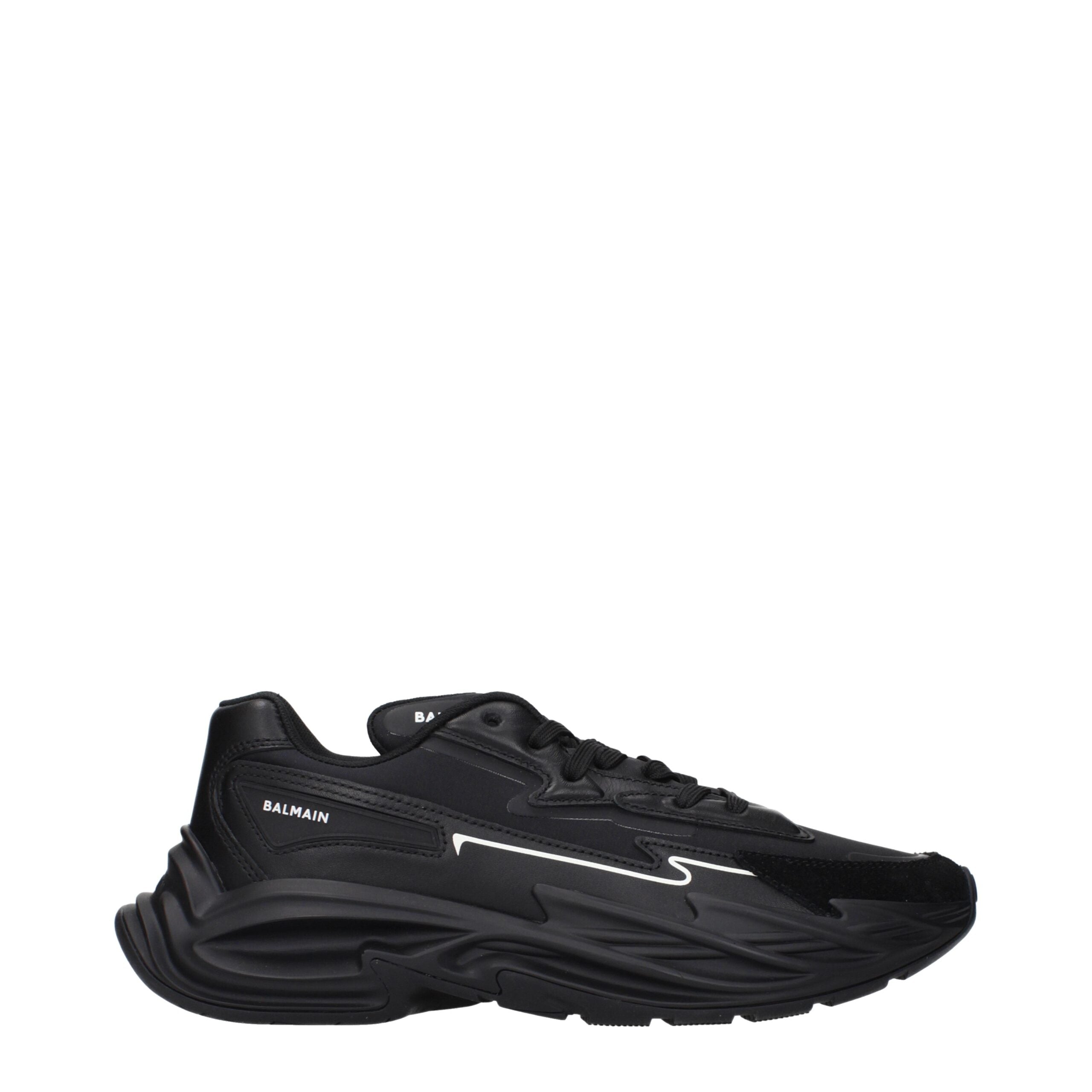 Black Leather Athletic SneakersDescription: The product with MPN VI355LLSN0PA and code F84913 leather in black is a sneakers designed by Balmain. It has features like front logo, side logo, back logo.Black Leather Athletic Sneakers${tagsBalmainAulae Black