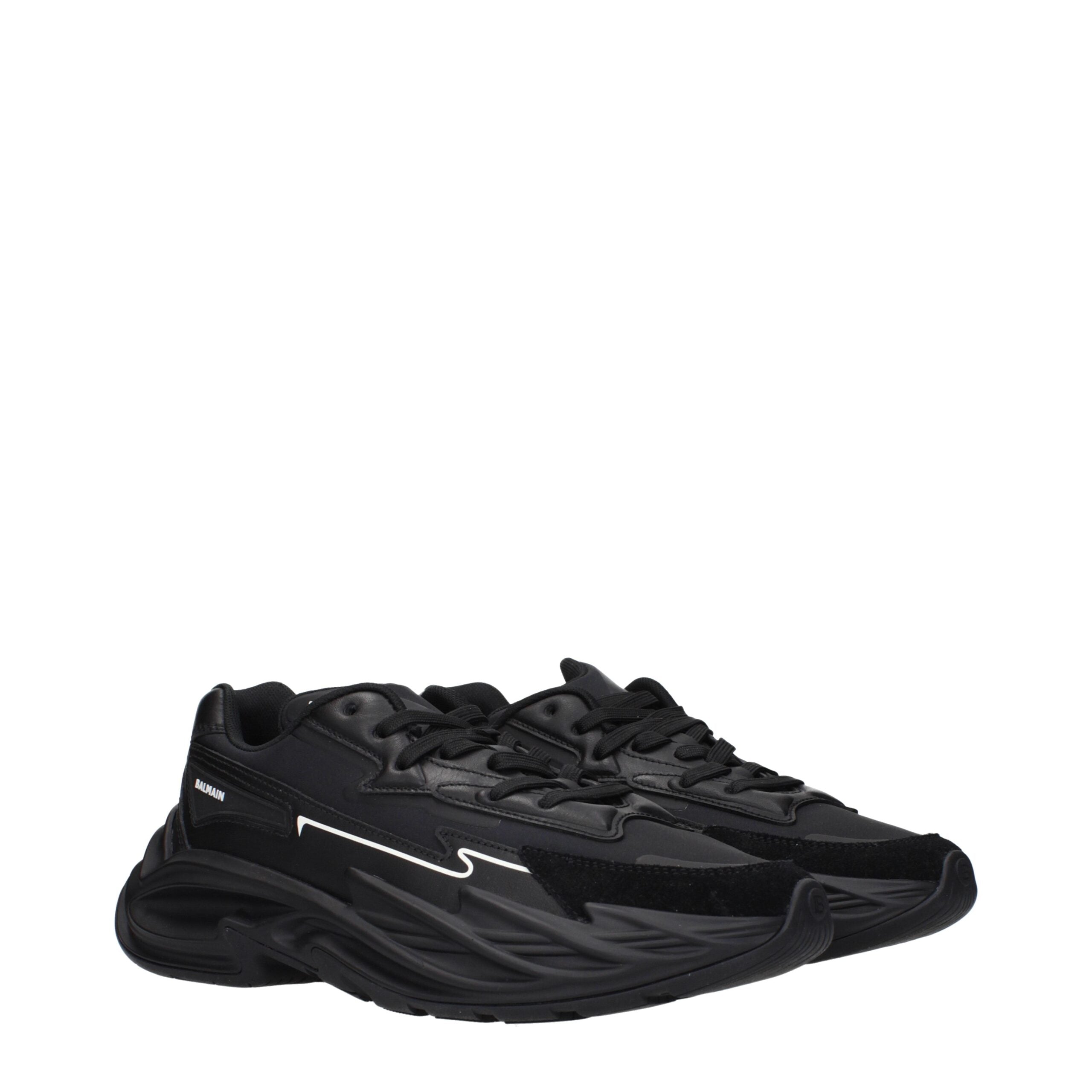 Black Leather Athletic SneakersDescription: The product with MPN VI355LLSN0PA and code F84913 leather in black is a sneakers designed by Balmain. It has features like front logo, side logo, back logo.Black Leather Athletic Sneakers${tagsBalmainAulae Black