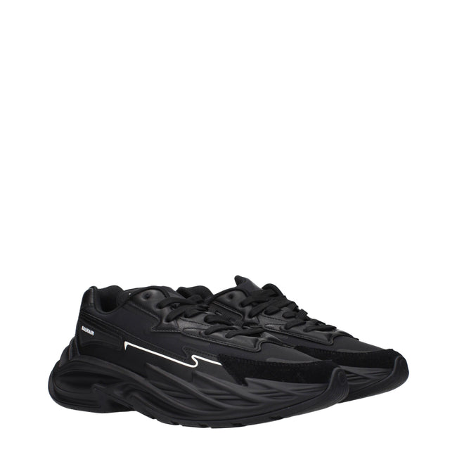 Black Leather Athletic SneakersDescription: The product with MPN VI355LLSN0PA and code F84913 leather in black is a sneakers designed by Balmain. It has features like front logo, side logo, back logo.Black Leather Athletic Sneakers${tagsBalmainAulae Black