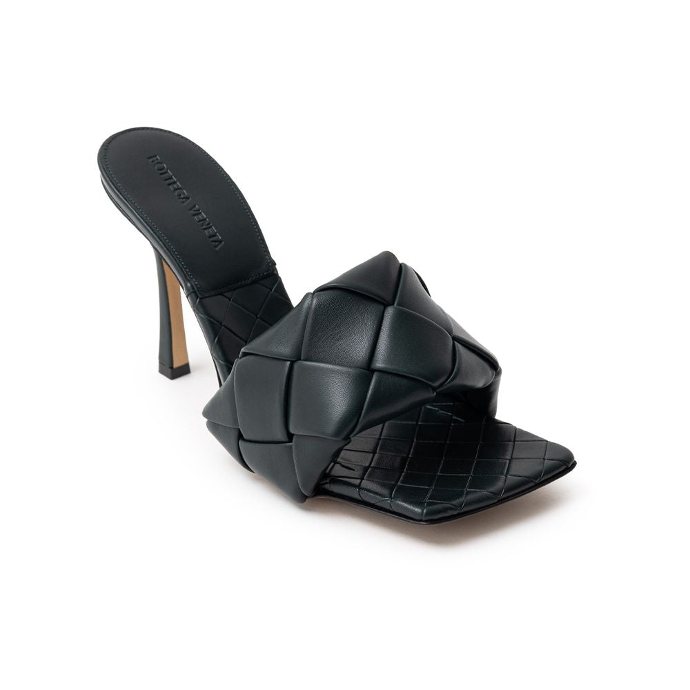 Green Leather Stiletto Heel SandalsBottega Veneta Lido Mule Sandal in Dark Green. Square toe, maxi tubular weave, weave pattern on the sole and printed logo, stiletto heel. Composition: 100% Leather. Internal SKU: 25FEB105 Brand SKU: 608854VBSSOGreen Leat