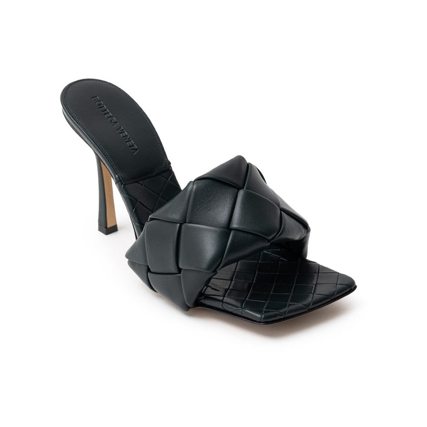 Green Leather Stiletto Heel SandalsBottega Veneta Lido Mule Sandal in Dark Green. Square toe, maxi tubular weave, weave pattern on the sole and printed logo, stiletto heel. Composition: 100% Leather. Internal SKU: 25FEB105 Brand SKU: 608854VBSSOGreen Leat