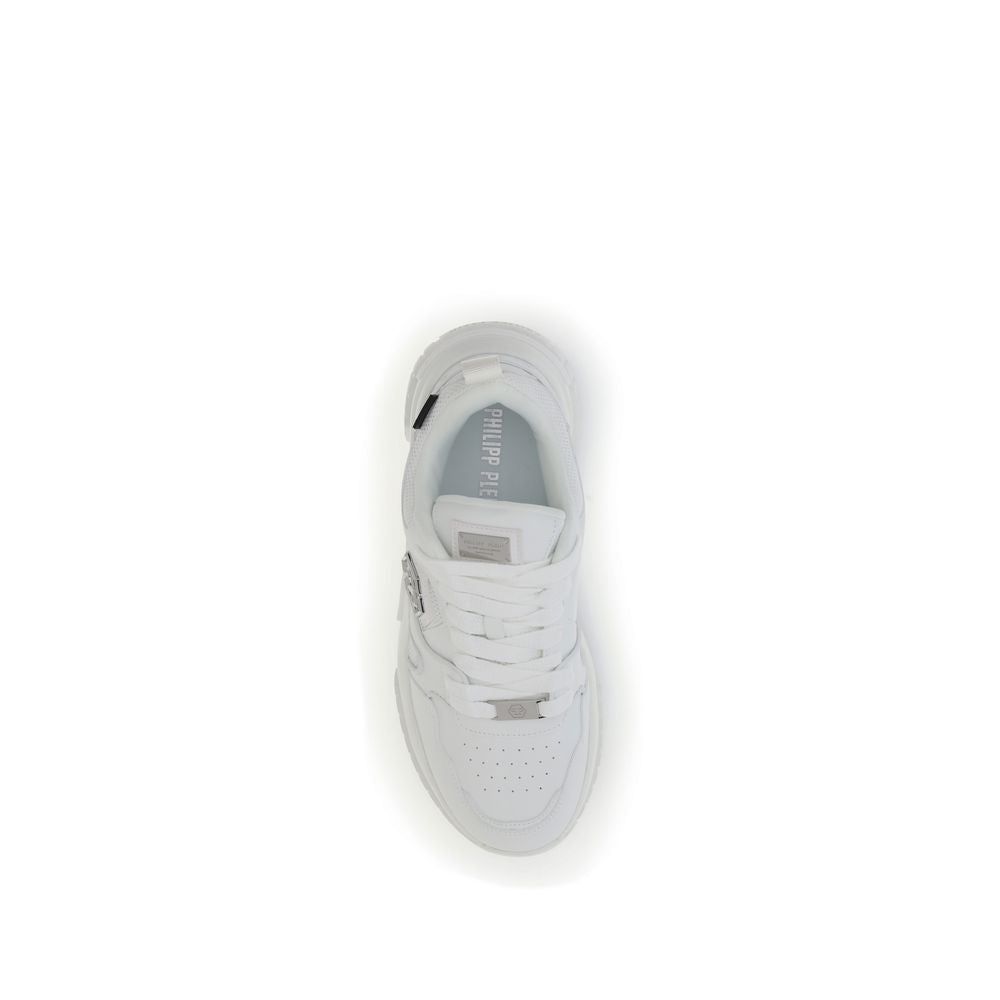 White Polyester Athletic SneakersNew Predator Sneakers by Philipp Plein add a bold and distinctive touch to your look with their bold design and quality materials. Made of a blend of synthetic leather and mesh, they feature a logo patch on the outer quart