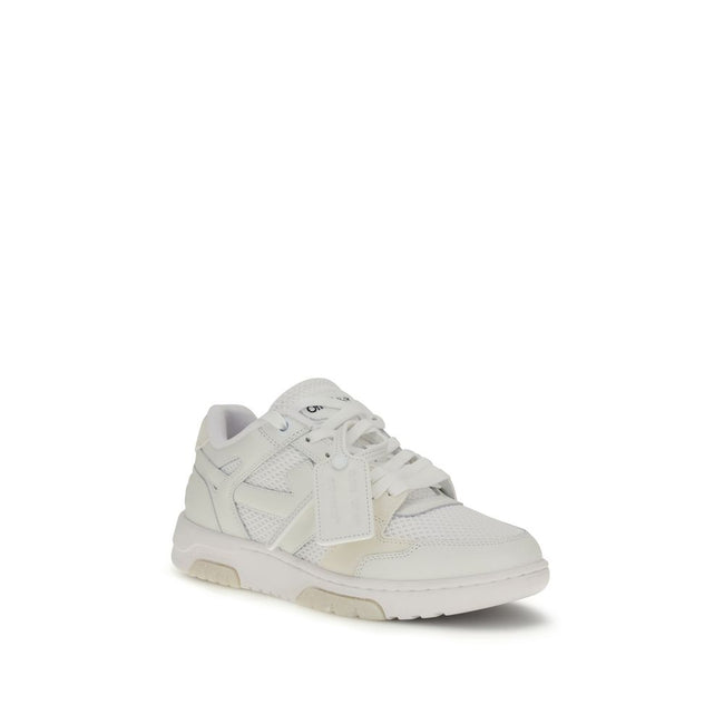White Calf Leather Bos Taurus Low Top SneakersOut of Office Sneakers by Off White feature a perforated round toe that offers breathability and comfort. The flat sole provides stability, while the iconic embossed Arrow logo on the side panel adds a distinc