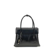 Black Calf Leather Bos Taurus HandbagSolitaire Handbag by Miu Miu combines structured lines and refined details, inspired by the maison’s 2006 archives. Made of shiny calfskin, it blends classic elegance and contemporary spirit, enhanced by the front leat