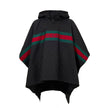 Black Polyester Trench CoatBlack Cape with Web Logo and Gucci GG Monogram Print. In black technical fabric, allover logo, maxi contrasting Gucci Web Logo on the front, adjustable hood and half zip on the front. Buttons on the sides to adjust the fit, adju