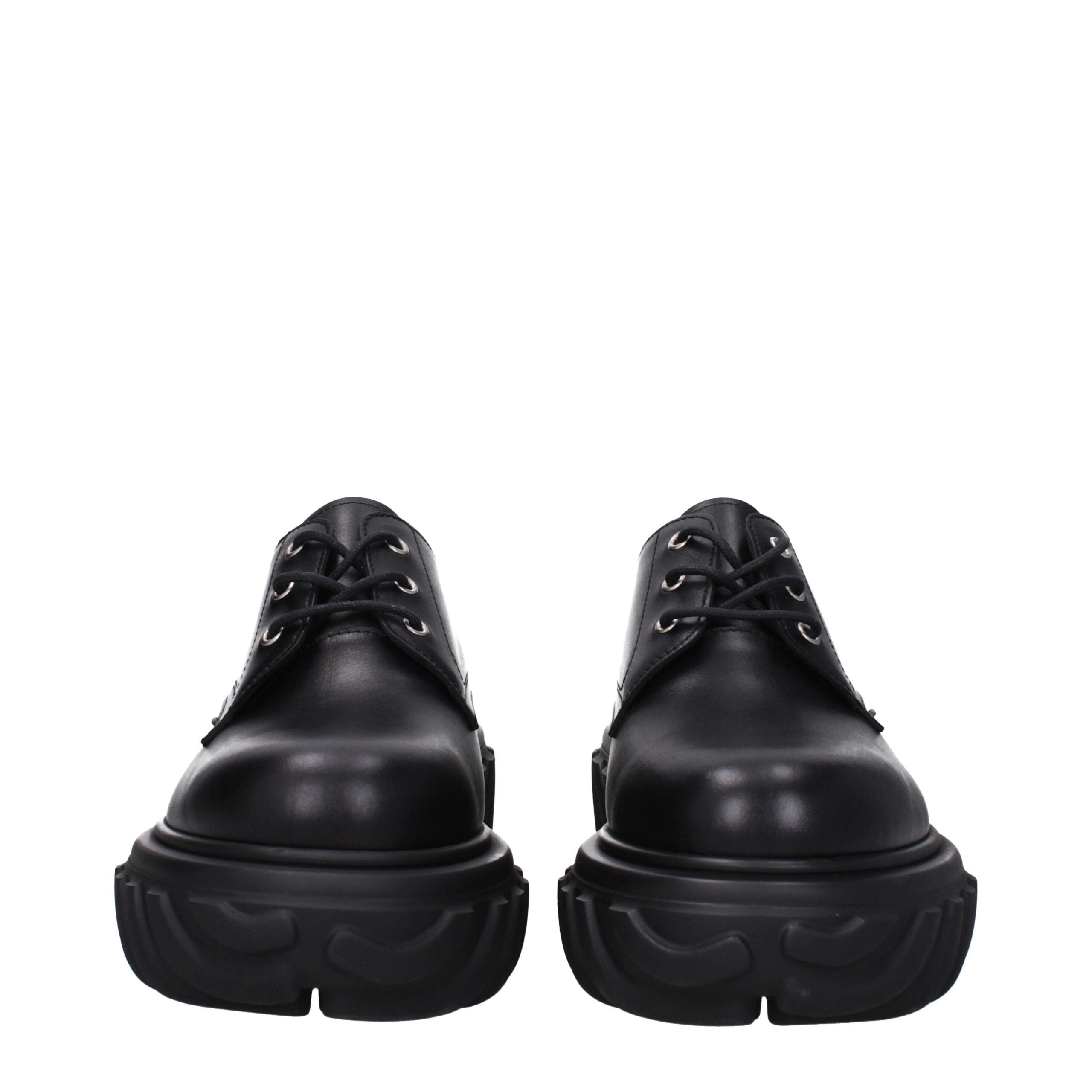 Black Leather Oxfords And DerbiesDescription: The product with MPN OMIF029LEA0011010 and code F79785 leather in black is a lace up and monkstrap designed by Off-White. It has features like back detail, back logo, side logo. Additional Info: Style: Casual