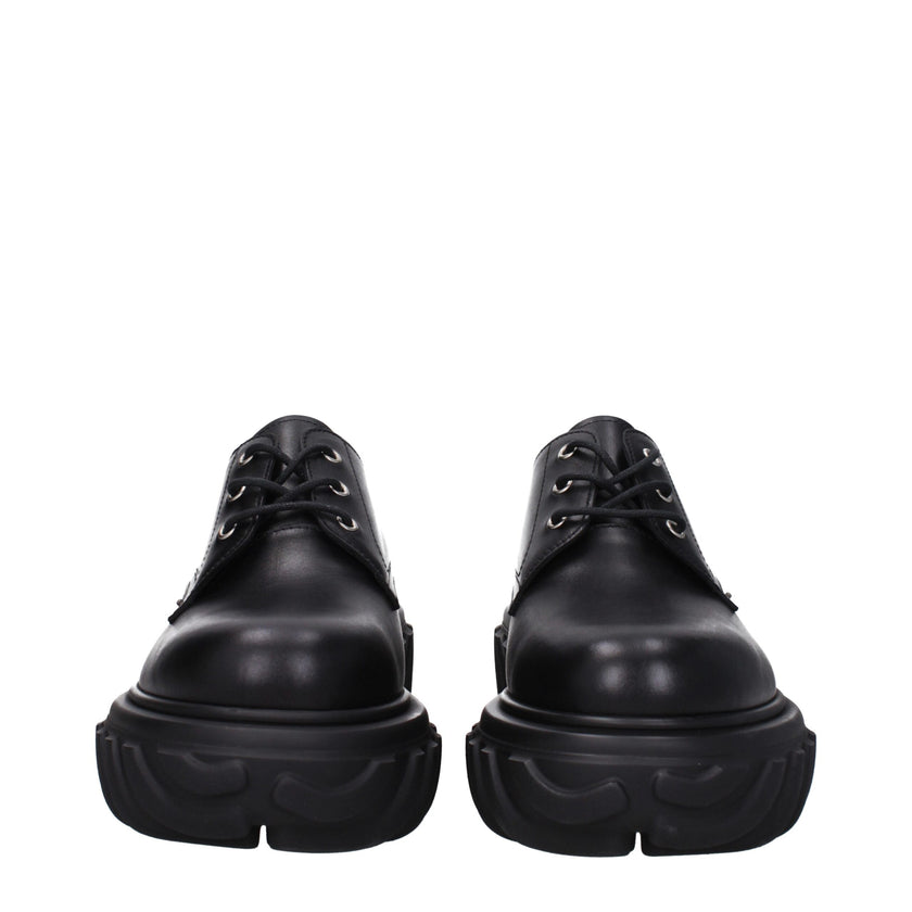 Black Leather Oxfords And DerbiesDescription: The product with MPN OMIF029LEA0011010 and code F79785 leather in black is a lace up and monkstrap designed by Off-White. It has features like back detail, back logo, side logo. Additional Info: Style: Casual
