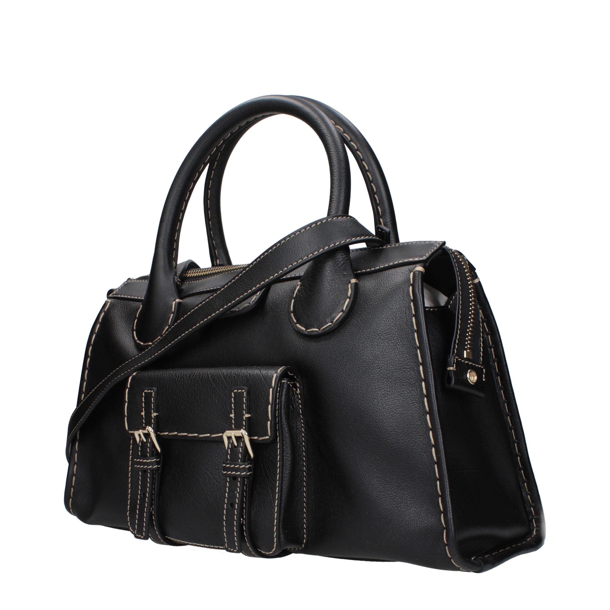 Black Leather HandbagDescription: The product with MPN CHC21WS450F43001 and code F84924 leather in black is a handbags designed by Chloé. It has features like intentionally distressed areas may vary, front logo, adjustable shoulder, removable shoulder.Bla