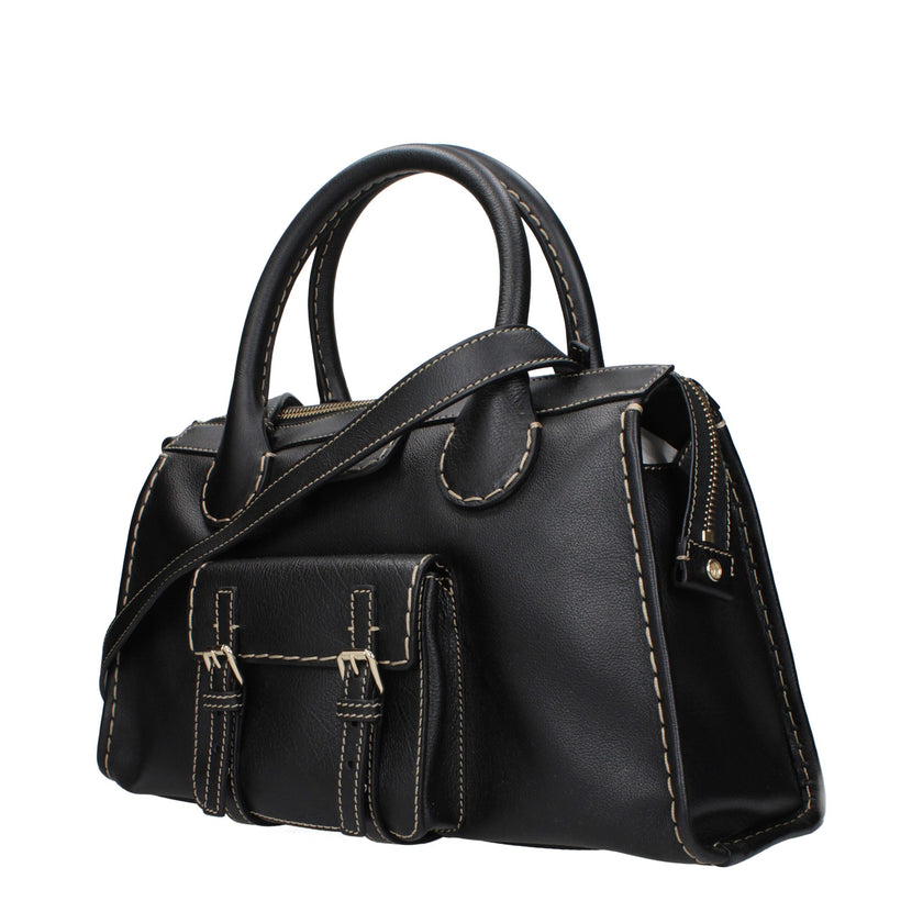 Black Leather HandbagDescription: The product with MPN CHC21WS450F43001 and code F84924 leather in black is a handbags designed by Chloé. It has features like intentionally distressed areas may vary, front logo, adjustable shoulder, removable shoulder.Bla
