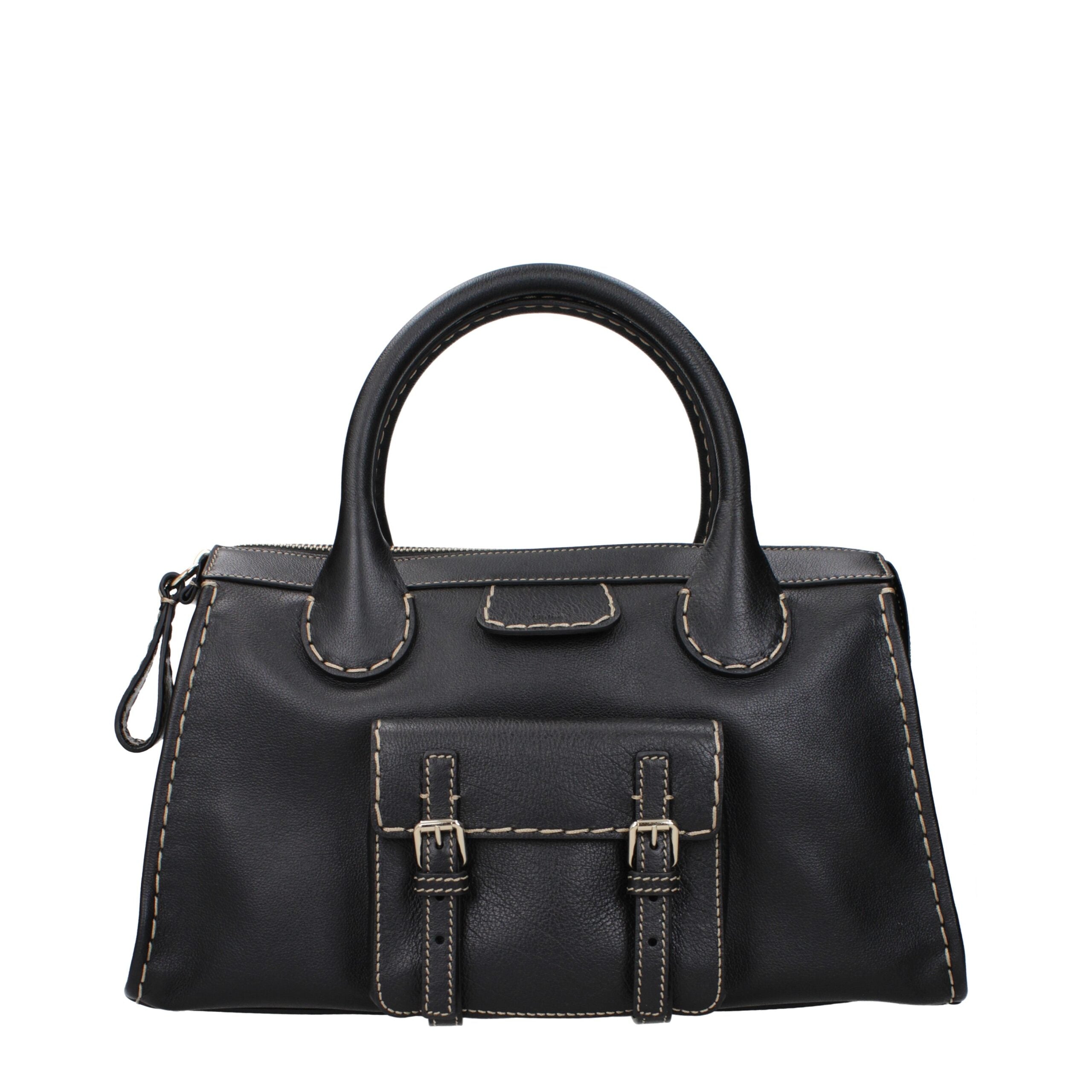 Black Leather HandbagDescription: The product with MPN CHC21WS450F43001 and code F84924 leather in black is a handbags designed by Chloé. It has features like intentionally distressed areas may vary, front logo, adjustable shoulder, removable shoulder.Bla