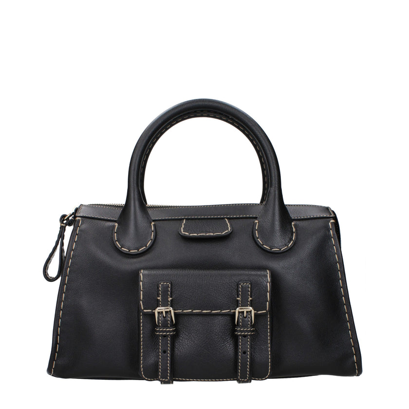Black Leather HandbagDescription: The product with MPN CHC21WS450F43001 and code F84924 leather in black is a handbags designed by Chloé. It has features like intentionally distressed areas may vary, front logo, adjustable shoulder, removable shoulder.Bla