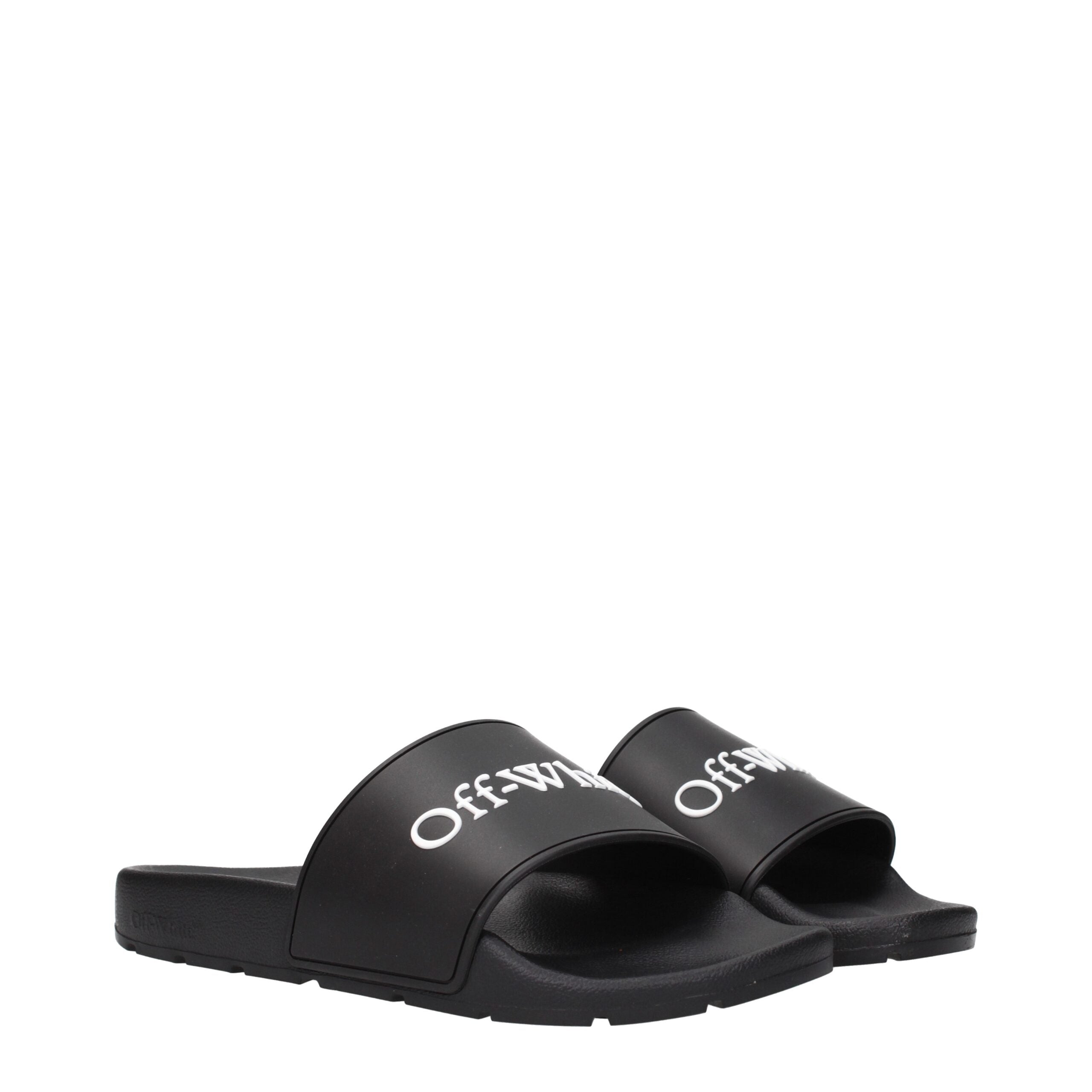Schwarze Synthetik-Pantoletten mit Logo-Print vorne von Off-White