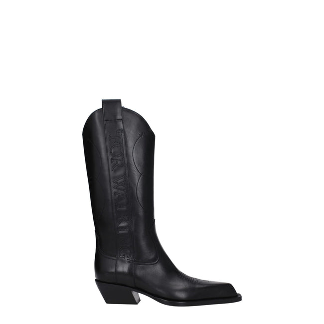Black Leather High Heel BootsDescription: The product with MPN OWIE041LEA0011010 and code F78938 leather in black is a boots designed by Off-White. Additional Info: Style: Country Materials: Leather Shoe sole: Leather Heel height: 5 cm Shoe tip: Pointy to
