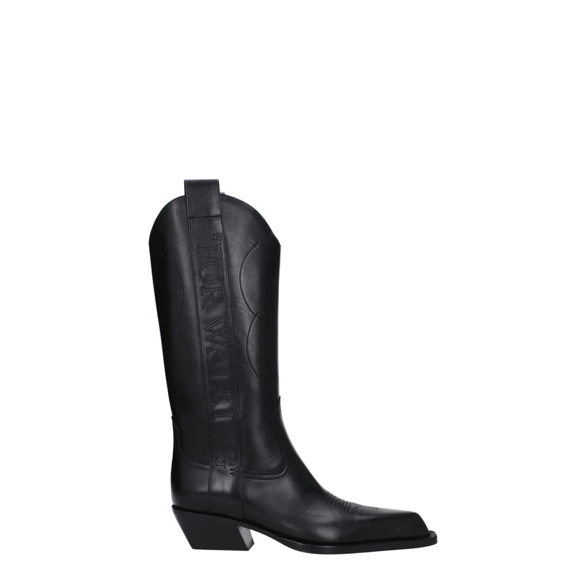 Black Leather High Heel BootsDescription: The product with MPN OWIE041LEA0011010 and code F78938 leather in black is a boots designed by Off-White. Additional Info: Style: Country Materials: Leather Shoe sole: Leather Heel height: 5 cm Shoe tip: Pointy to