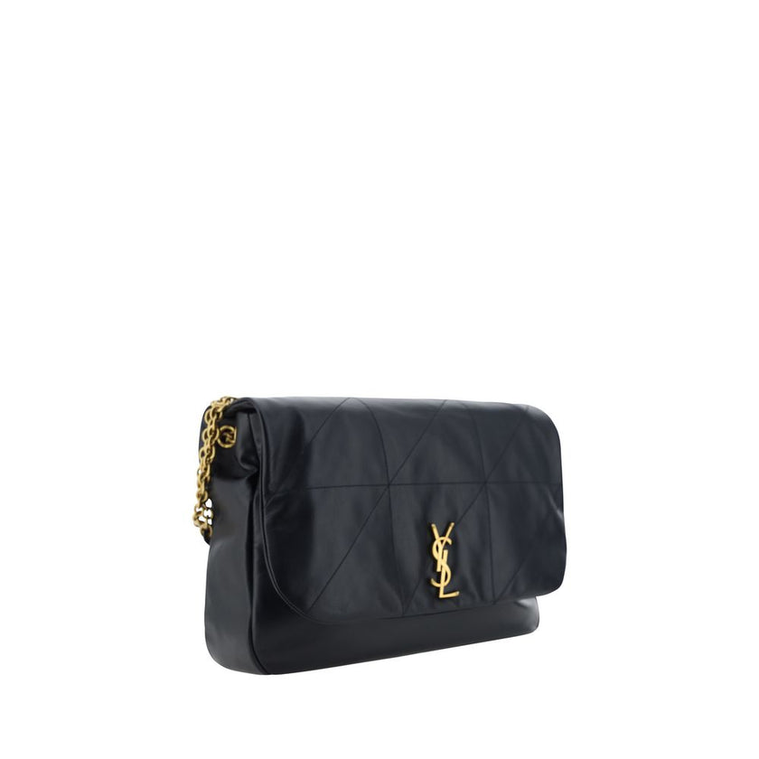 Black Lamb Ovis Aries Aries Shoulder BagLambskin Jamie Shoulder Bag by Saint Laurent, all-over padded design, front flap for snap-button closure, sliding chain strap with tassel detail, three-dimensional plaque with iconic gold-plated YSL logo appliqué on