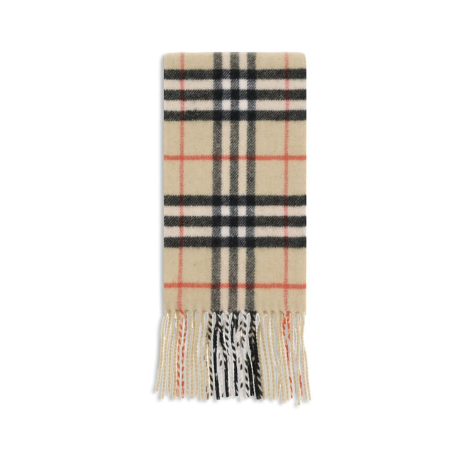 Beige Cashmere ScarfThin cashmere Check Scarf by Burberry is a refined and timeless accessory perfect for adding a touch of elegance to everyday looks. Rectangular in shape, it is made of pure cashmere for an extremely soft feel on contact with the skin.