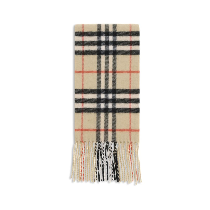 Beige Cashmere ScarfThin cashmere Check Scarf by Burberry is a refined and timeless accessory perfect for adding a touch of elegance to everyday looks. Rectangular in shape, it is made of pure cashmere for an extremely soft feel on contact with the skin.