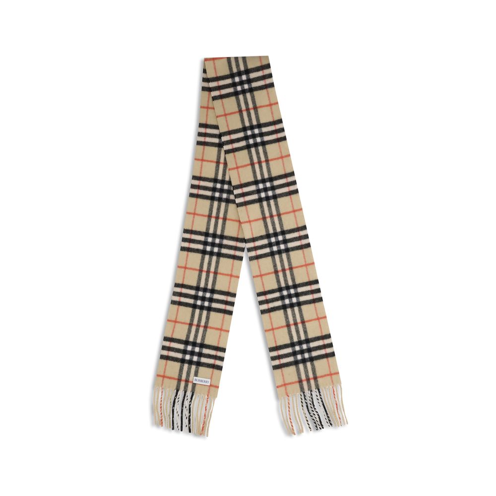 Beige Cashmere ScarfThin cashmere Check Scarf by Burberry is a refined and timeless accessory perfect for adding a touch of elegance to everyday looks. Rectangular in shape, it is made of pure cashmere for an extremely soft feel on contact with the skin.
