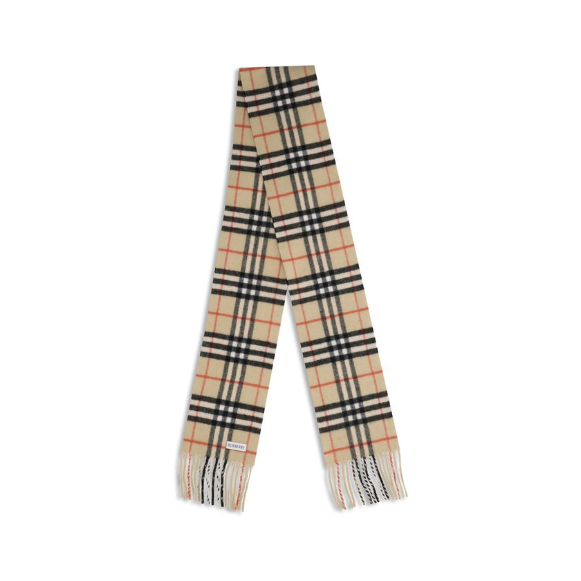 Beige Cashmere ScarfThin cashmere Check Scarf by Burberry is a refined and timeless accessory perfect for adding a touch of elegance to everyday looks. Rectangular in shape, it is made of pure cashmere for an extremely soft feel on contact with the skin.