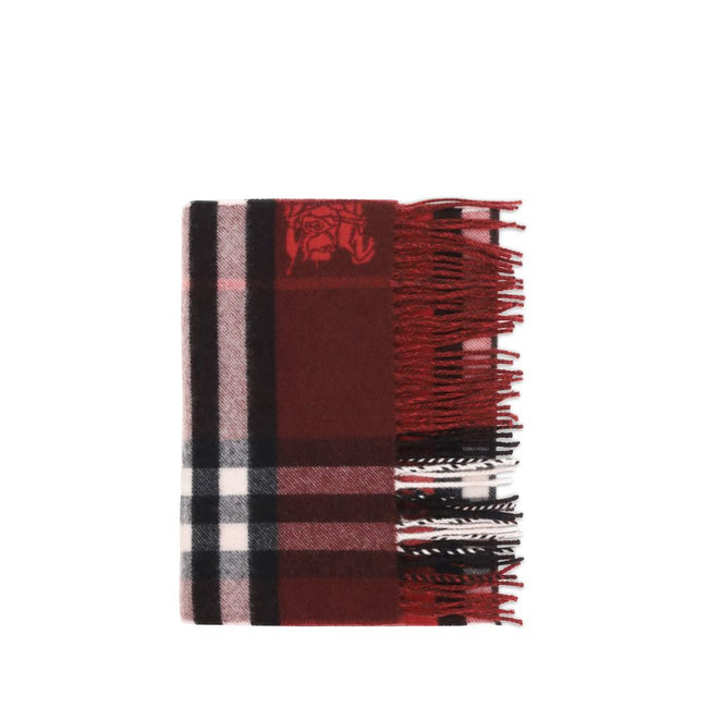 Bordeaux Cashmere ScarfCashmere Check Scarf by Burberry is an iconic accessory that combines tradition and sophistication. Rectangular in shape, it is made of fine cashmere with the house’s unmistakable check pattern. Fringing at the ends adds dynamic det