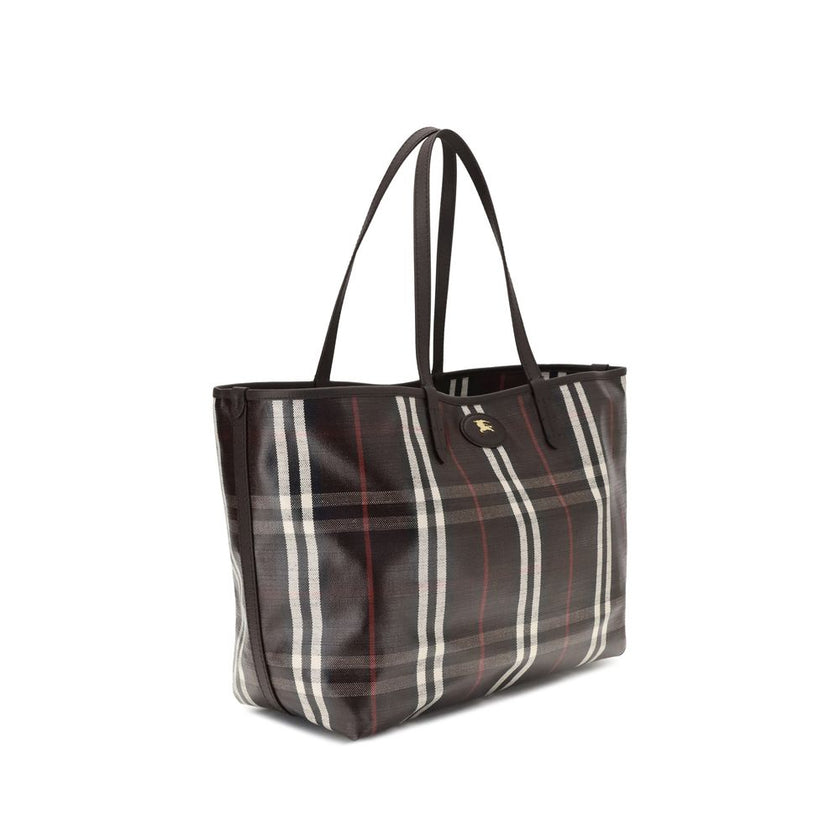 Multicolor Cotton Shoulder BagMedium Highlands Tote Bag by Burberry is a capacious and sophisticated model designed for everyday elegance. Crafted with clean lines and unlined construction, it features leather top handles and a snap-button closure for dis