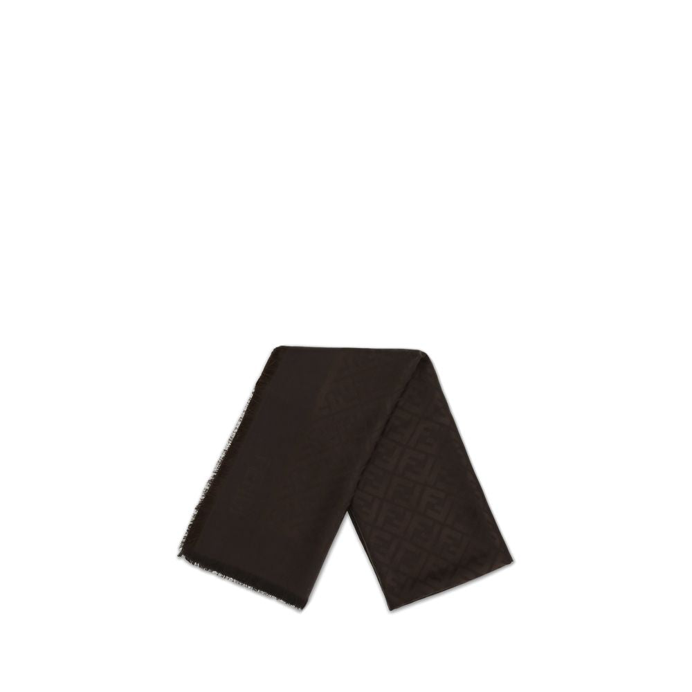 Silk FF ShawlFF Shawl by Fendi is a refined accessory made from a fine blend of organic silk and wool, offered in delicate ivory tones. The soft and enveloping texture is enhanced by the jacquard workmanship, which elegantly reproduces the iconic FF motif