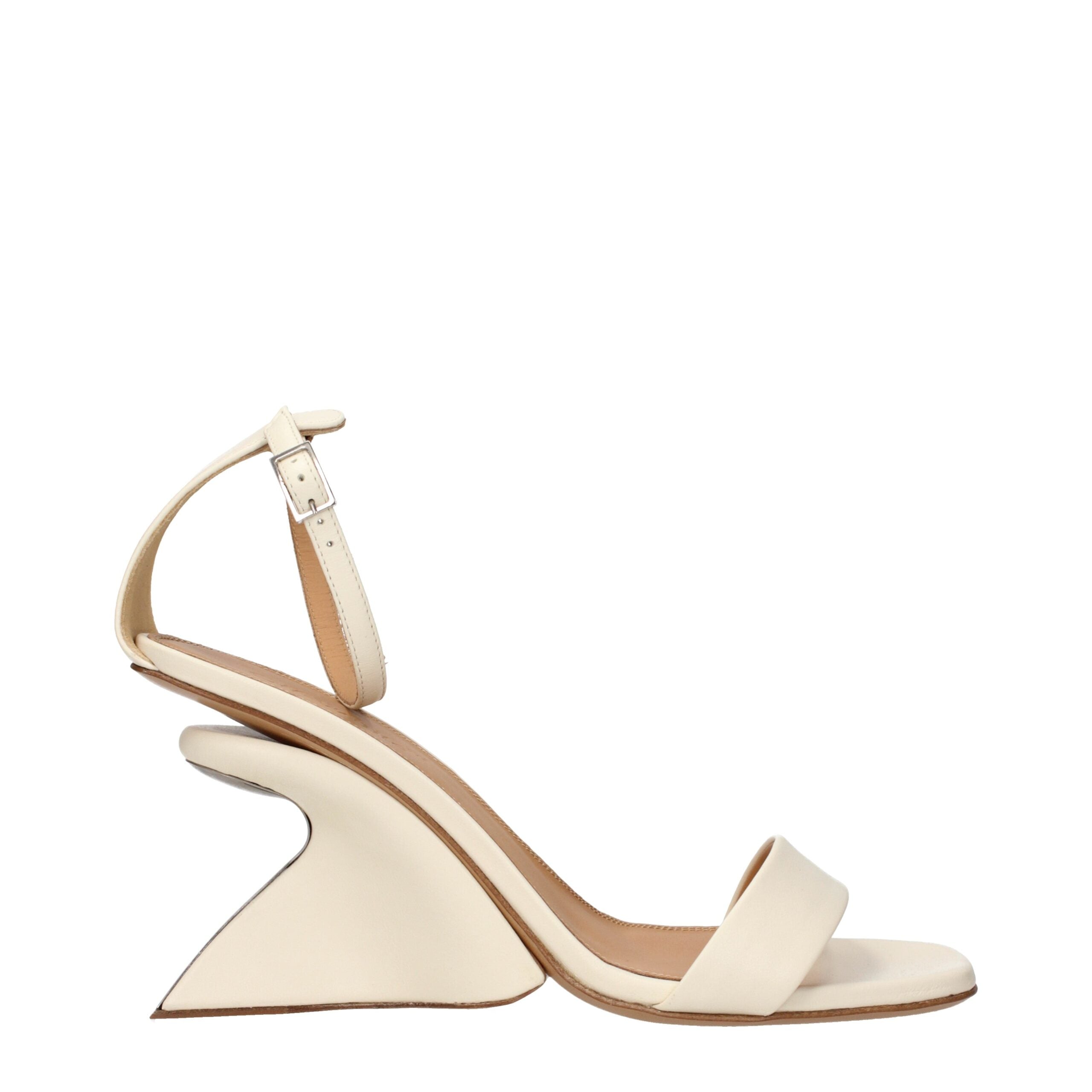 Beige Leather Platform Sandals with Back Logo
