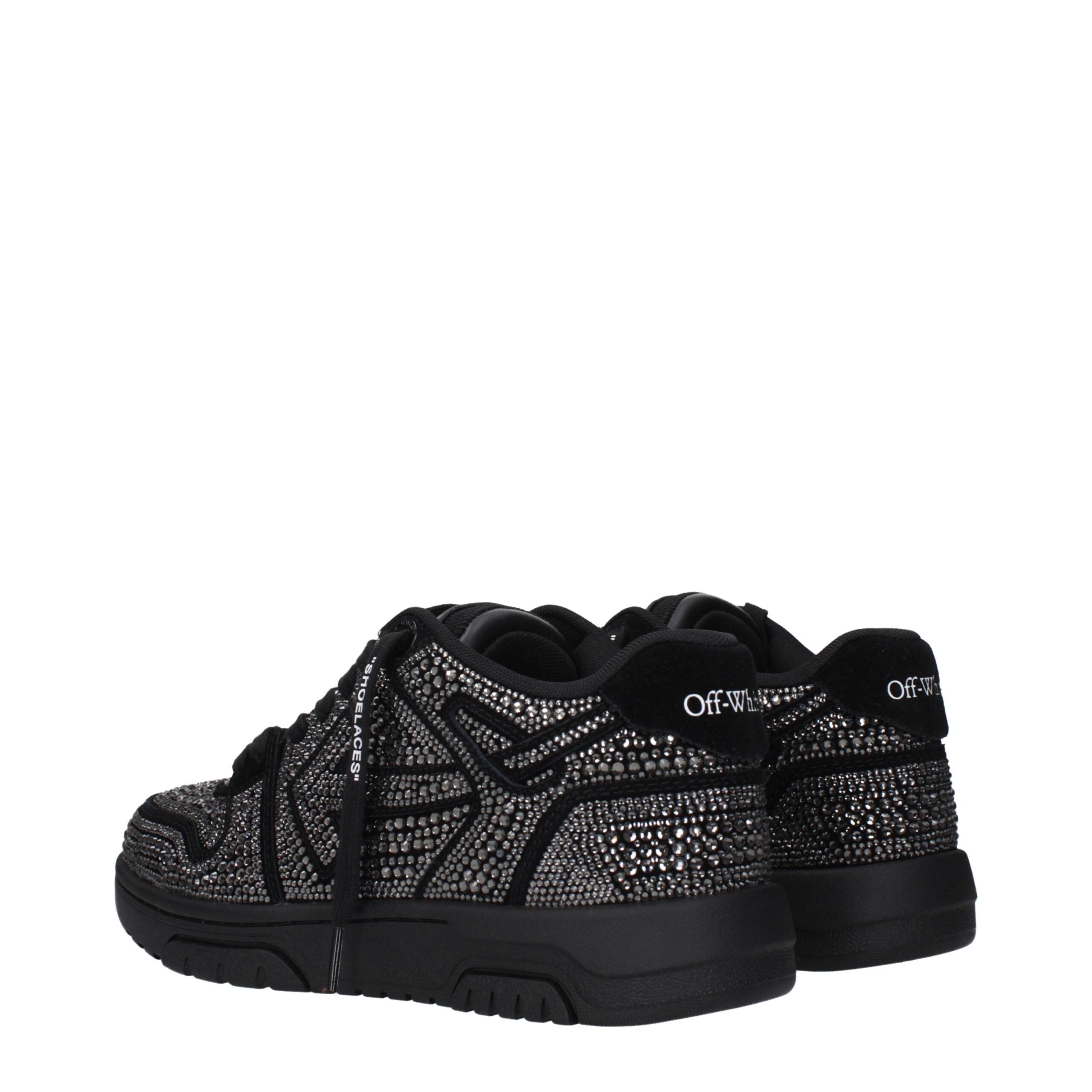Black Leather SneakersDescription: The product with MPN OMIA189LEA0091010 and code F84966 suede in black is a sneakers designed by Off-White. It has features like front logo, side logo, back logo, front detail, rhinestone.Black Leather Sneakers${tagsOff-W