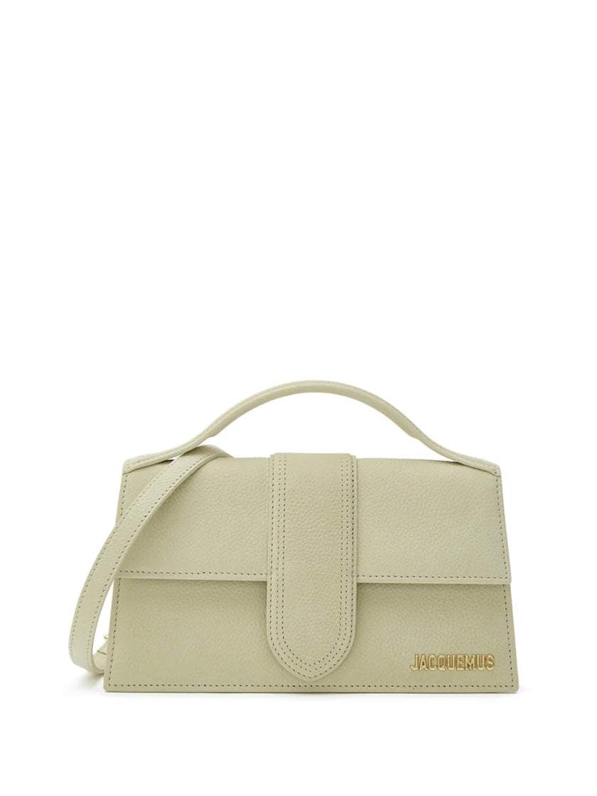 Beige Textured Le Grand Bambino BagJACQUEMUS Gorgeous brand new, 100% Authentic Jacquemus Le Grand Bambino Beige Bag. Model: 213BA007-3012-210 Color: Beige with Gold Hardware Material: Leather Beige with adjustable shoulder strap – Small handle – Removabl