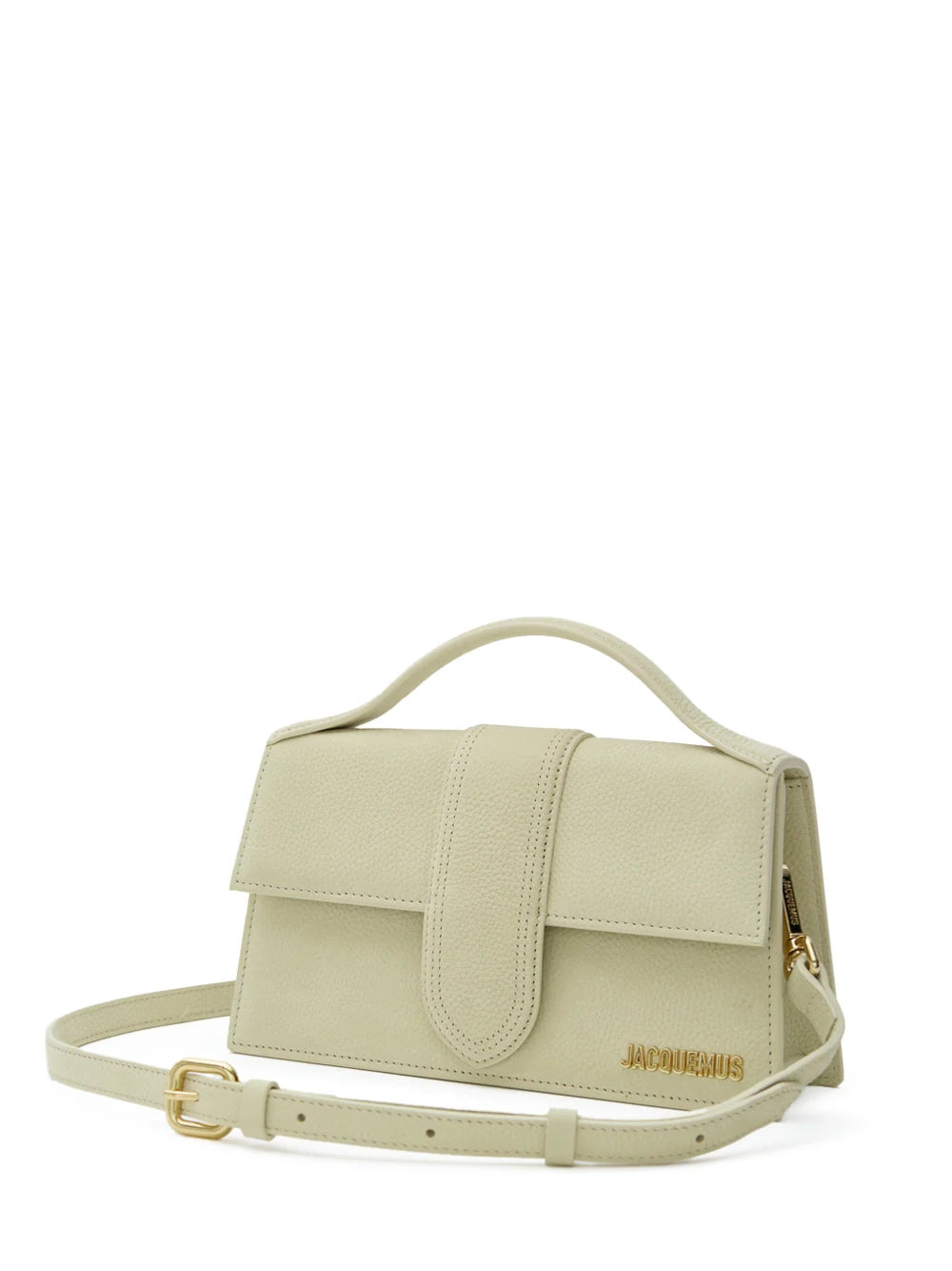 Beige Textured Le Grand Bambino BagJACQUEMUS Gorgeous brand new, 100% Authentic Jacquemus Le Grand Bambino Beige Bag. Model: 213BA007-3012-210 Color: Beige with Gold Hardware Material: Leather Beige with adjustable shoulder strap – Small handle – Removabl