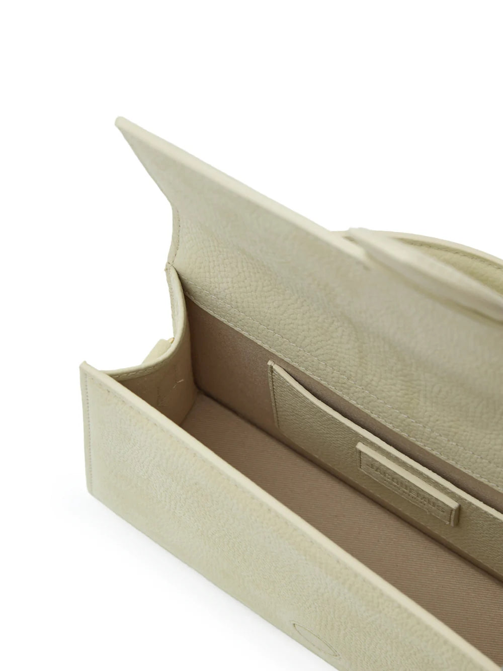 Beige Textured Le Grand Bambino BagJACQUEMUS Gorgeous brand new, 100% Authentic Jacquemus Le Grand Bambino Beige Bag. Model: 213BA007-3012-210 Color: Beige with Gold Hardware Material: Leather Beige with adjustable shoulder strap – Small handle – Removabl