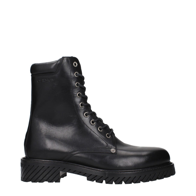 Black Leather Ankle BootsDescription: The product with MPN OMID025LEA0011010 and code F84974 leather in black is a ankle boots designed by Off-White. It has features like side logo, vintage effect, aged effect.Black Leather Ankle Boots${tagsOff-WhiteAulae