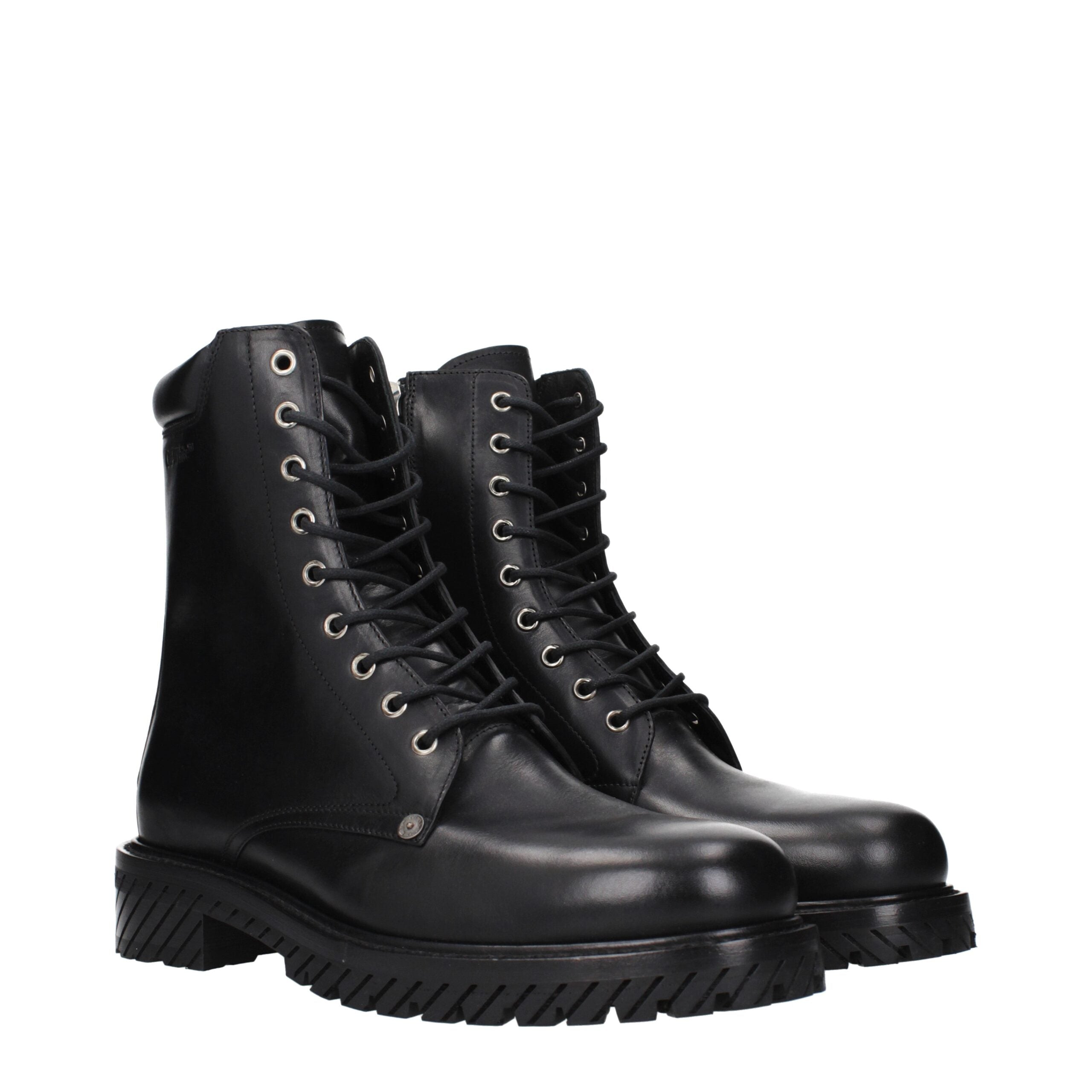 Black Leather Ankle BootsDescription: The product with MPN OMID025LEA0011010 and code F84974 leather in black is a ankle boots designed by Off-White. It has features like side logo, vintage effect, aged effect.Black Leather Ankle Boots${tagsOff-WhiteAulae