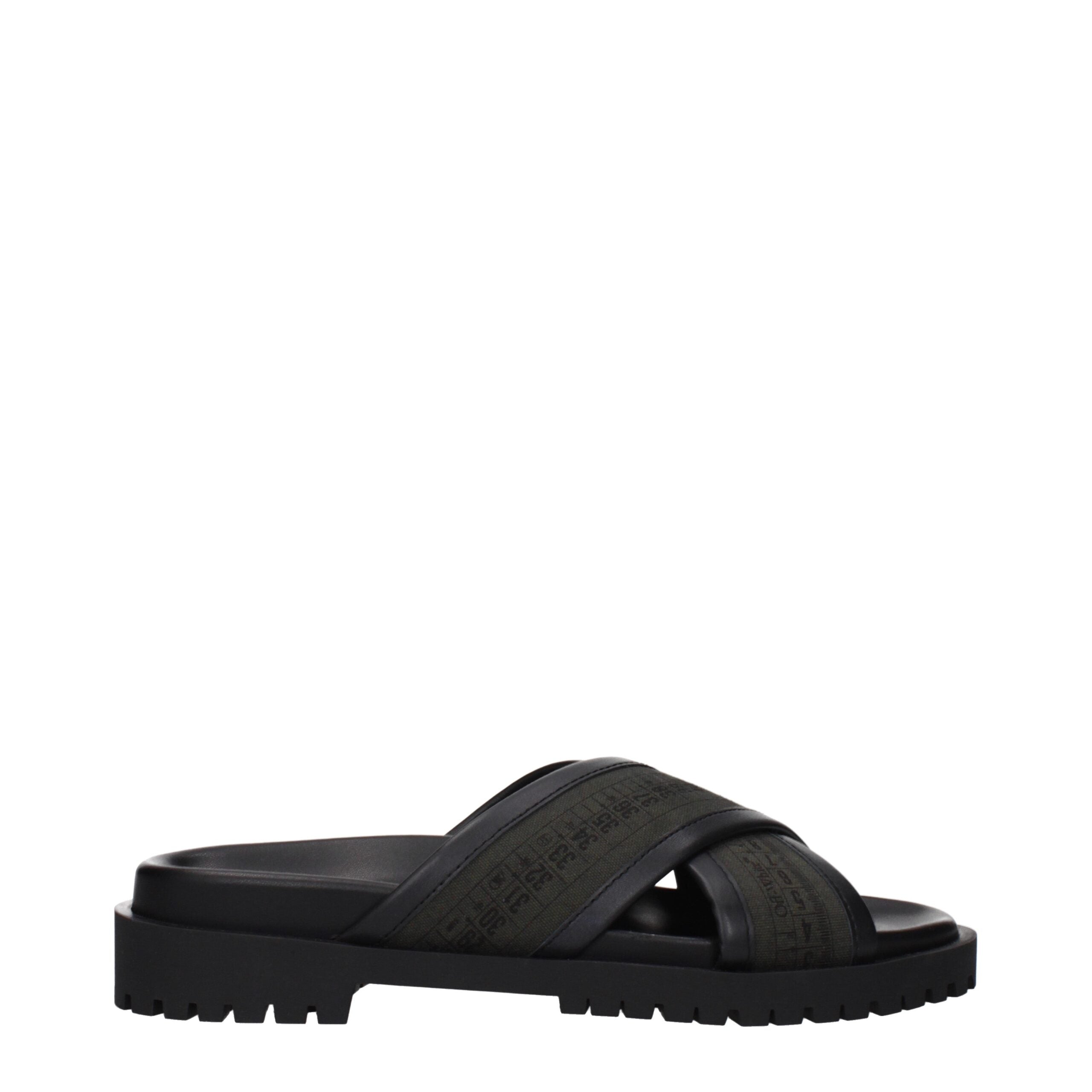 Green Synthetic Flat Sandals with Side Logo