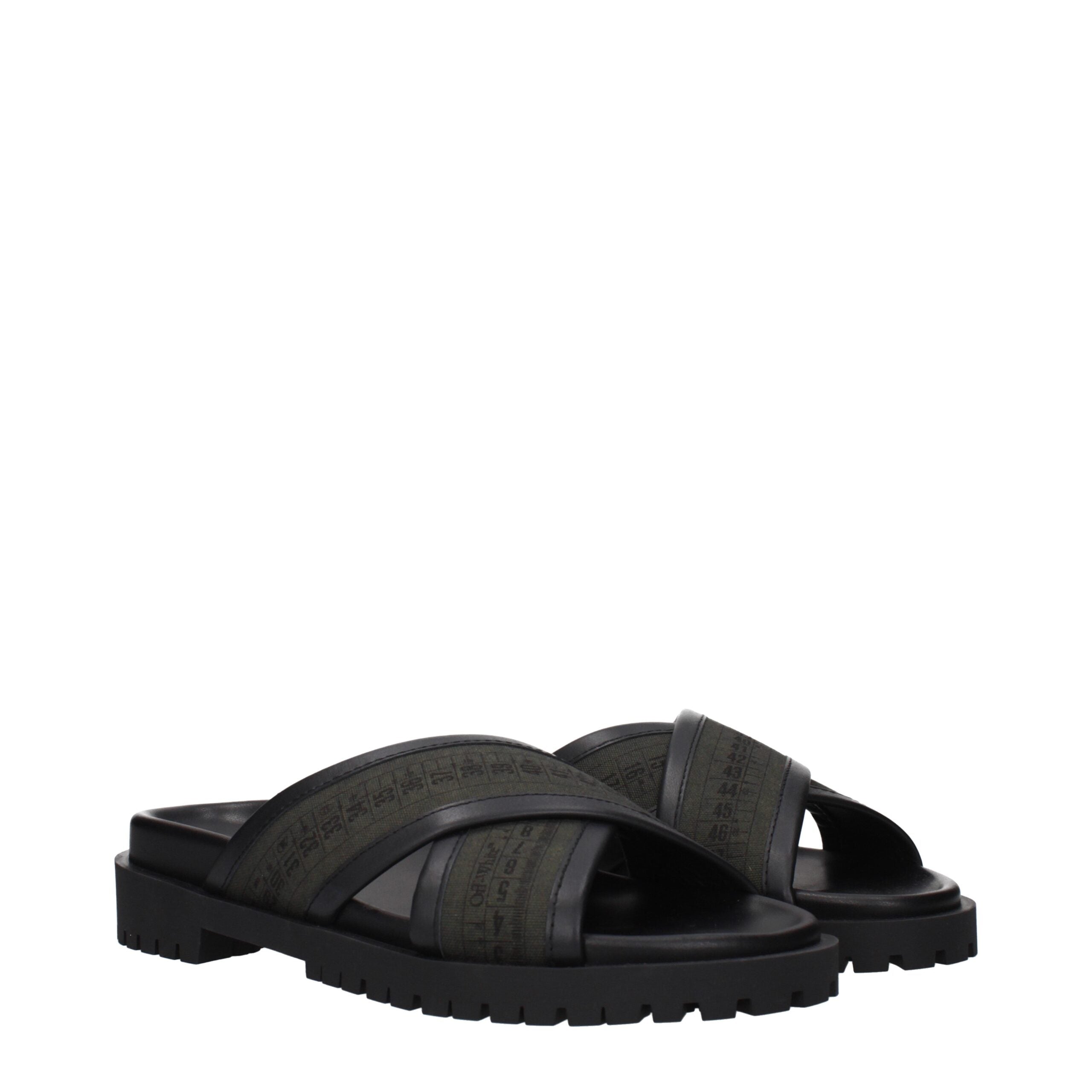 Green Synthetic Flat Sandals with Side Logo