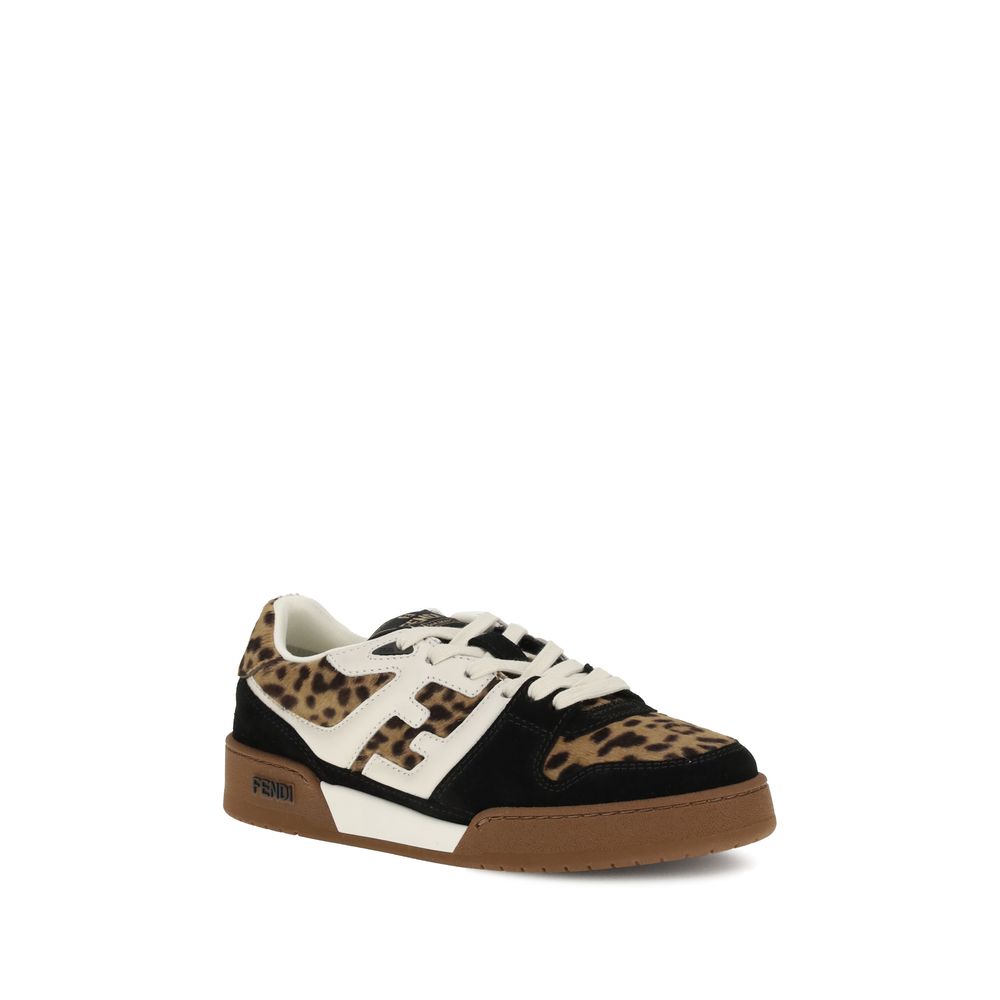 Brown Calf Leather Bos Taurus Athletic SneakersMatch Sneakers by Fendi reinterpret sporty style with a bold and sophisticated aesthetic. Crafted from fur-trimmed calfskin leather with a pony skin effect, they feature a Fendi Leo animal print in shades of