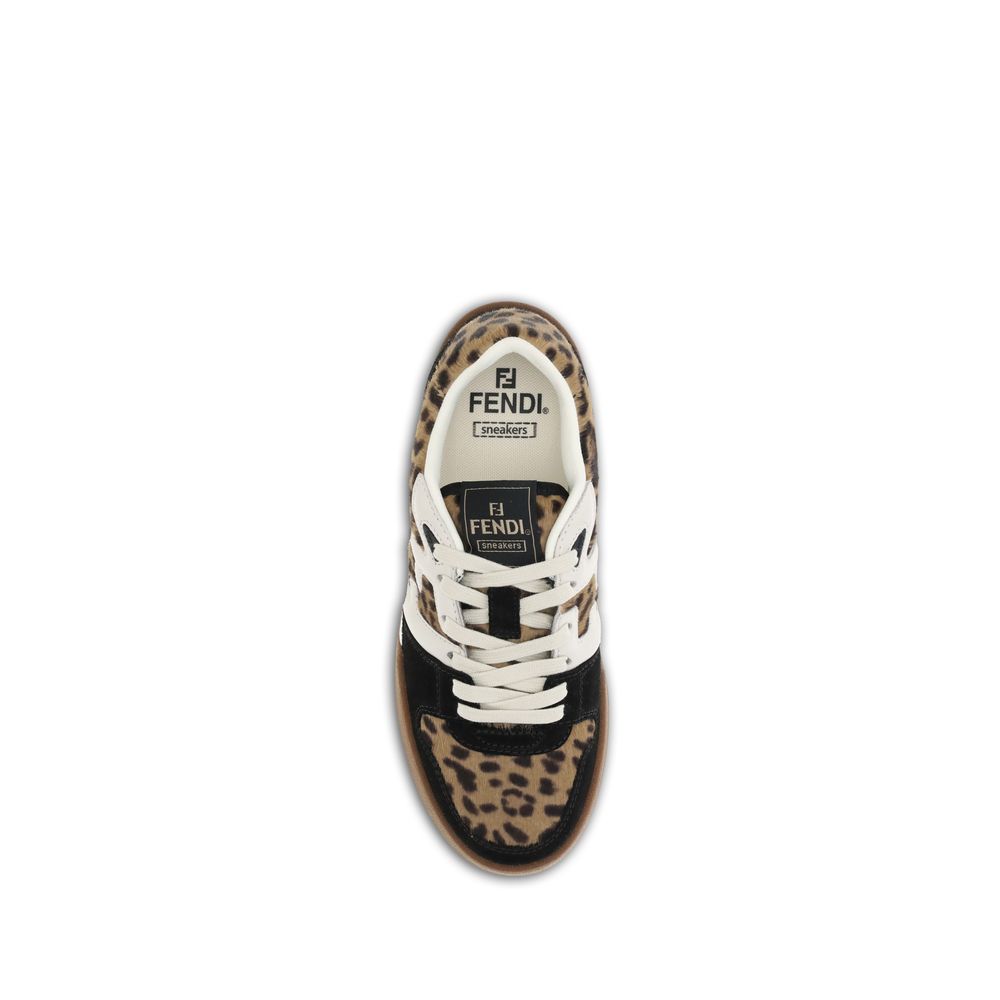 Brown Calf Leather Bos Taurus Athletic SneakersMatch Sneakers by Fendi reinterpret sporty style with a bold and sophisticated aesthetic. Crafted from fur-trimmed calfskin leather with a pony skin effect, they feature a Fendi Leo animal print in shades of