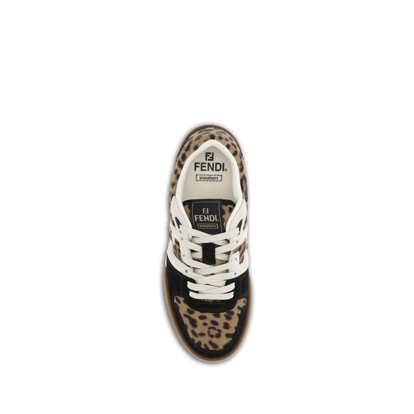 Brown Calf Leather Bos Taurus Athletic SneakersMatch Sneakers by Fendi reinterpret sporty style with a bold and sophisticated aesthetic. Crafted from fur-trimmed calfskin leather with a pony skin effect, they feature a Fendi Leo animal print in shades of