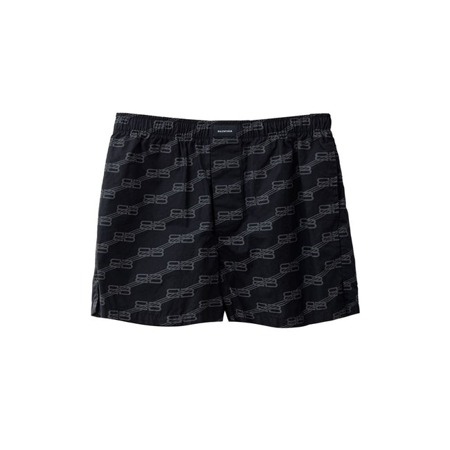 Black Cotton Bermuda ShortsBalenciaga Allover Logo Shorts. Pyjama shorts model, elastic waist, front button closure, two side welt pockets Composition: 100% Cotton Internal SKU: 25MG103 Brand SKU: 671664TML361269Black Cotton Bermuda Shorts${tagsBalenciaga